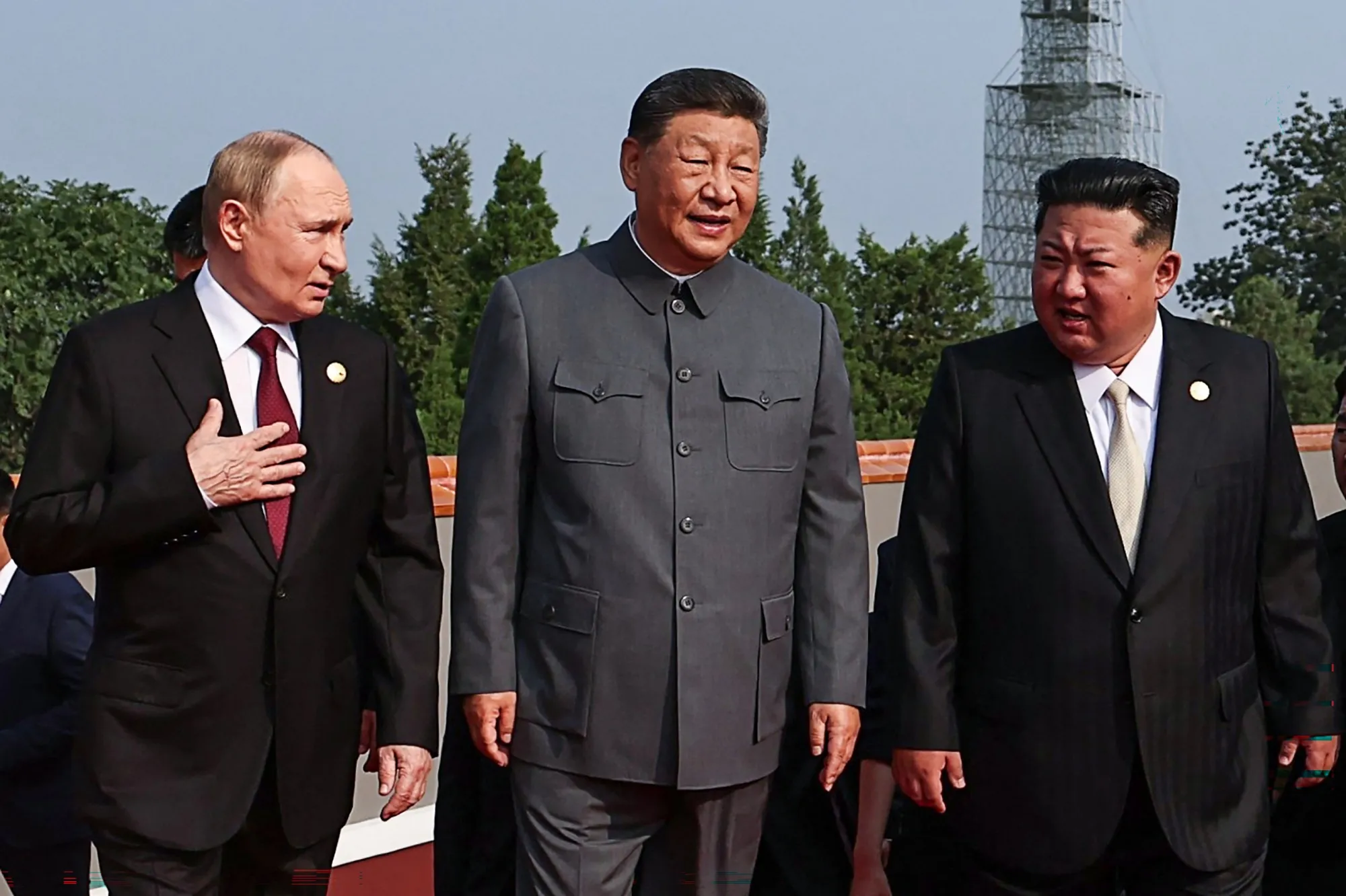 Putin, Xi&nbsp;and Kim in Beijing's Tiananmen Square in September 2025.