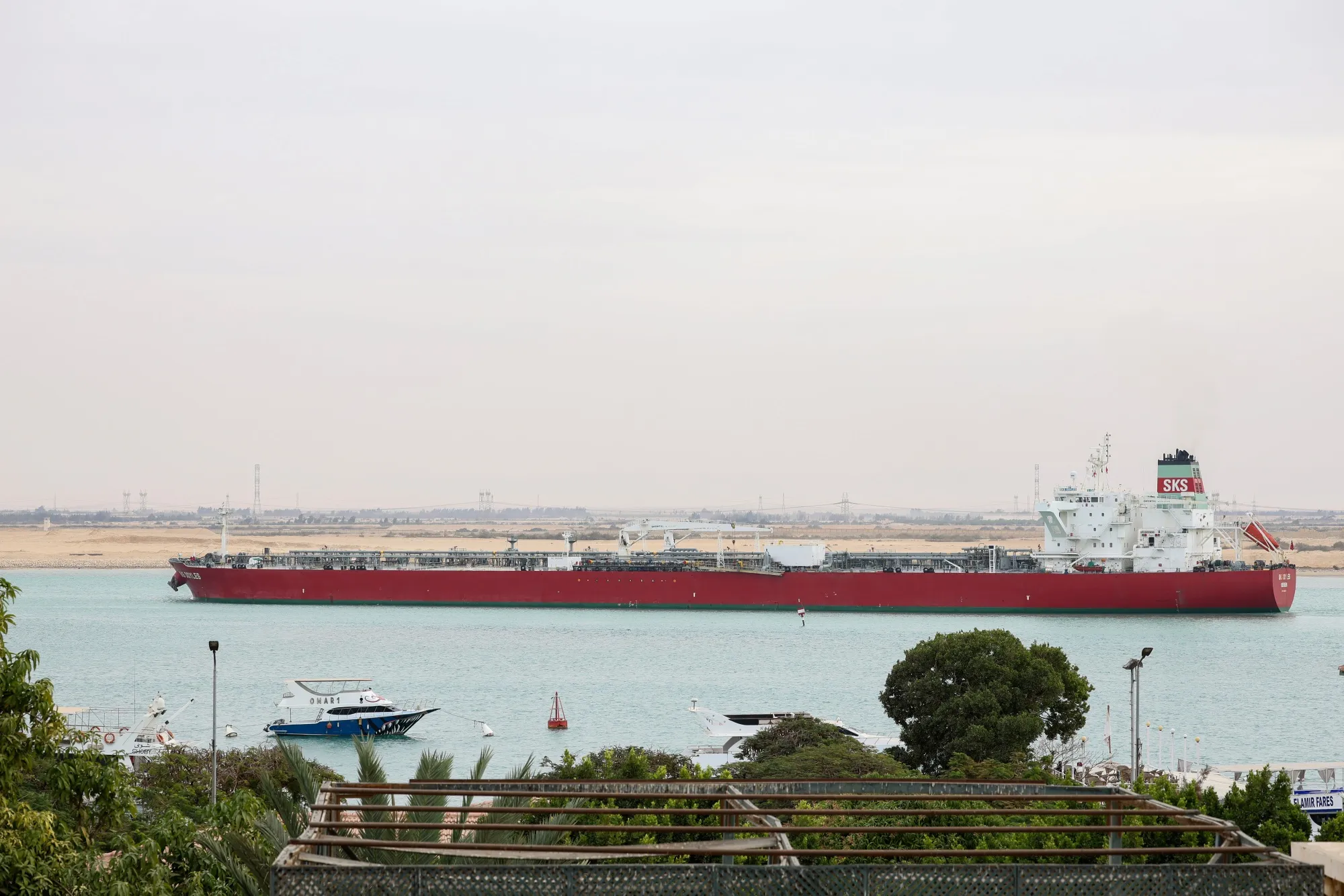 The SKS Doyles crude oil tanker moves along the Suez Canal towards Ismailia in Suez, Egypt,&nbsp;on Dec. 21, 2023. A steep decline in the number of tankers entering a vital Red Sea conduit suggests that attacks on ships in the area are further disrupting a key artery of global trade.