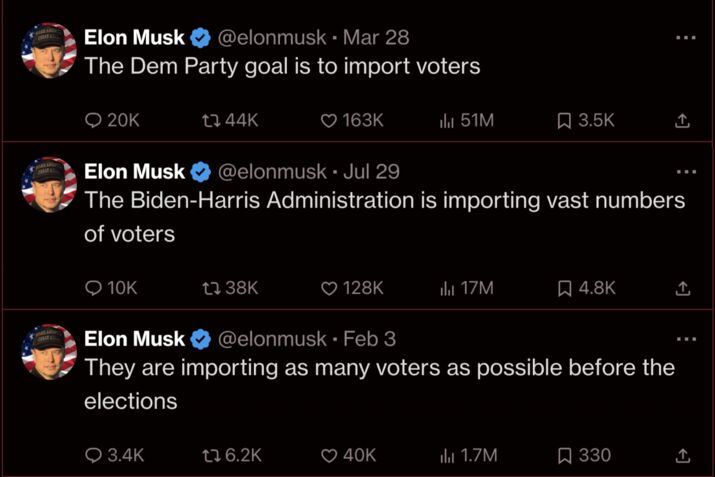 Elon Musk Is Now X’s Biggest Promoter of Anti-Immigrant Conspiracies