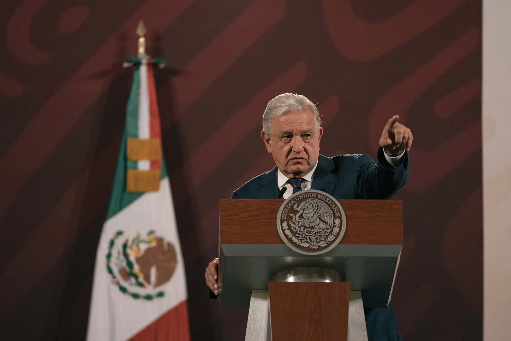 Andres Manuel Lopez Obrador, Mexico’s president, speaks during a news conference at the National Palace in Mexico City, Mexico, on Tuesday, May 30, 2023. 