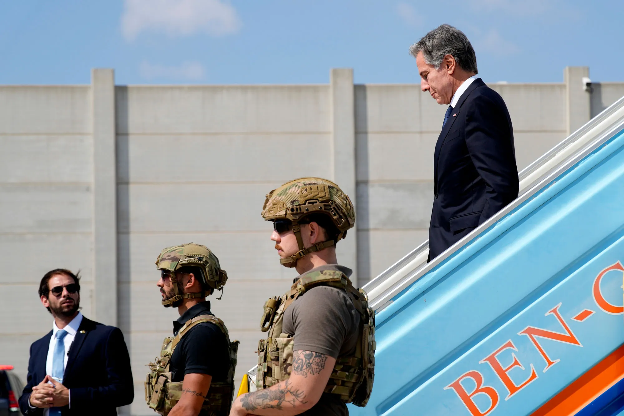 Antony Blinken arrives in Tel Aviv on Oct. 16.