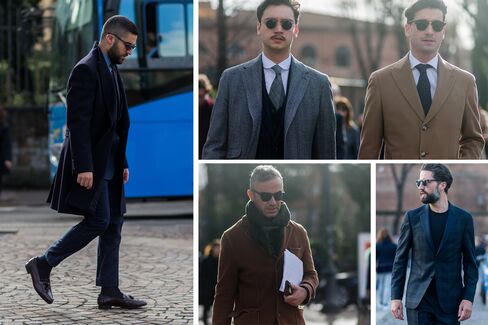 Minimally, but well-dressed, guests during Pitti Uomo 89 in Florence, Italy.