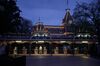 Employees stand at an exit of the Disneyland theme park in Anaheim, California on March 13.