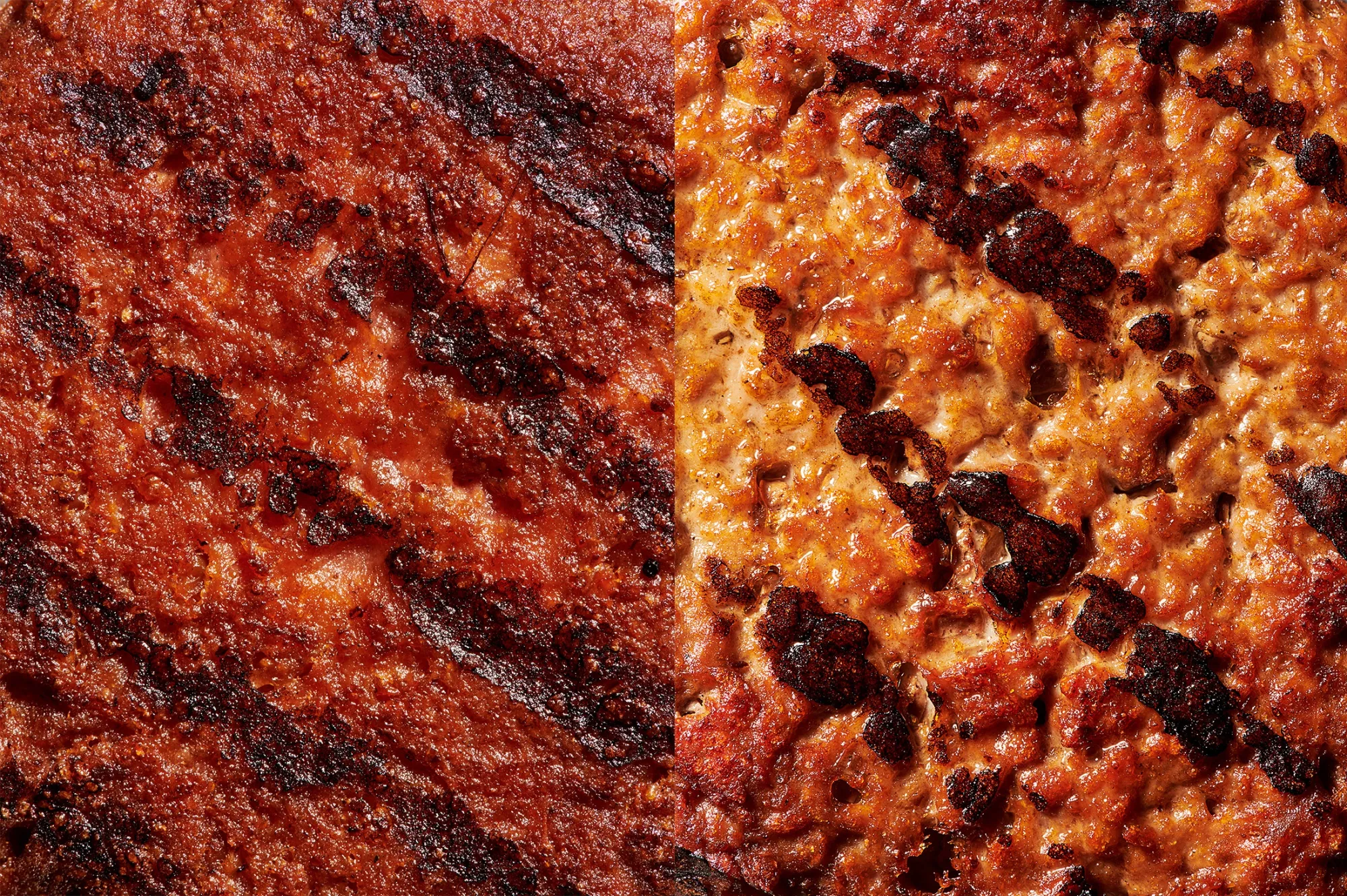 Where’s the beef? Not here. Left, a Beyond Burger. Right, the Impossible Burger.