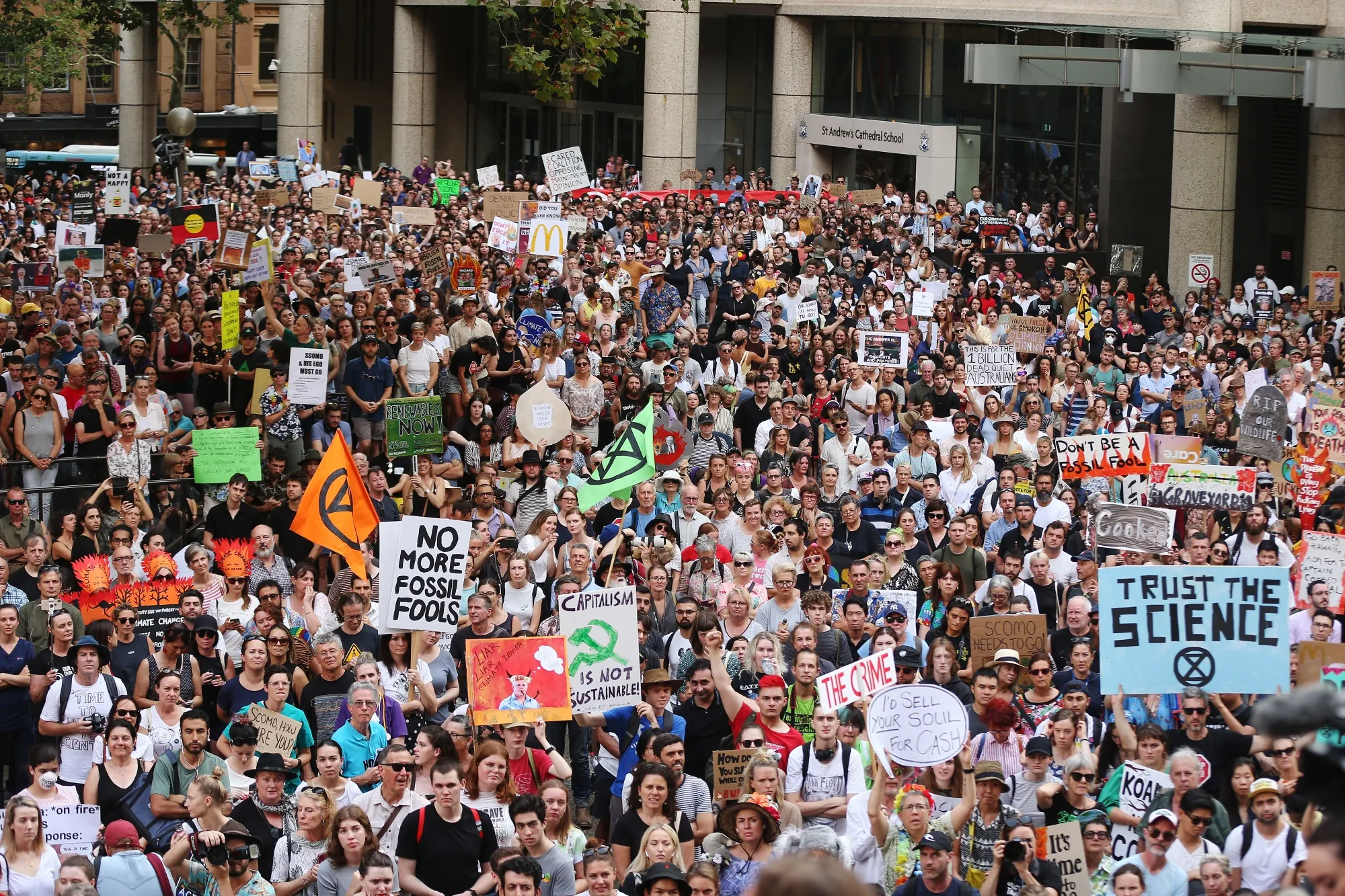 Demonstrators at the Fund The Firies And Demand Climate Justice Protest in Sydney on Jan. 10.