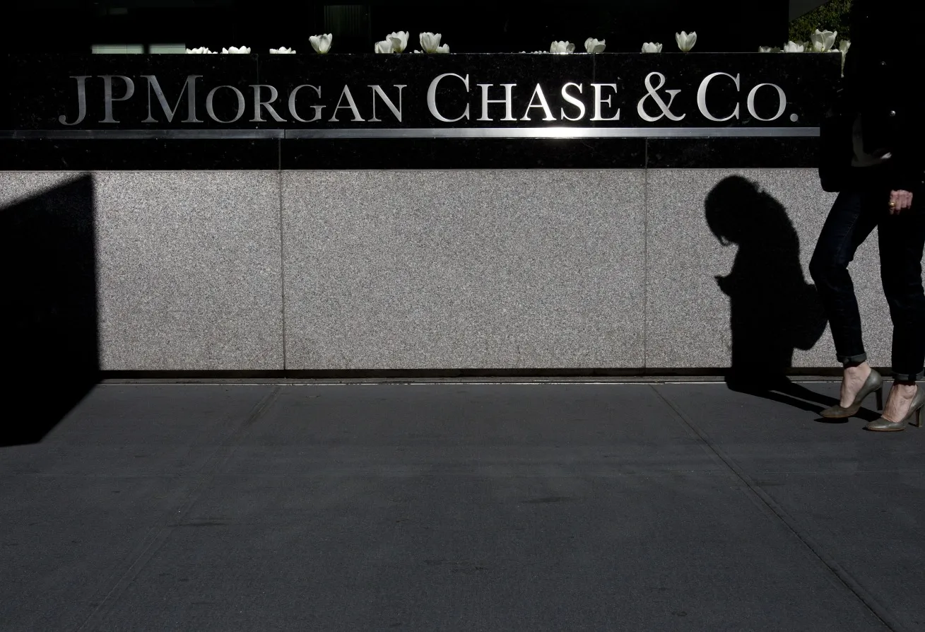 A pedestrian&nbsp;walks past JPMorgan Chase &amp; Co. headquarters in New York.