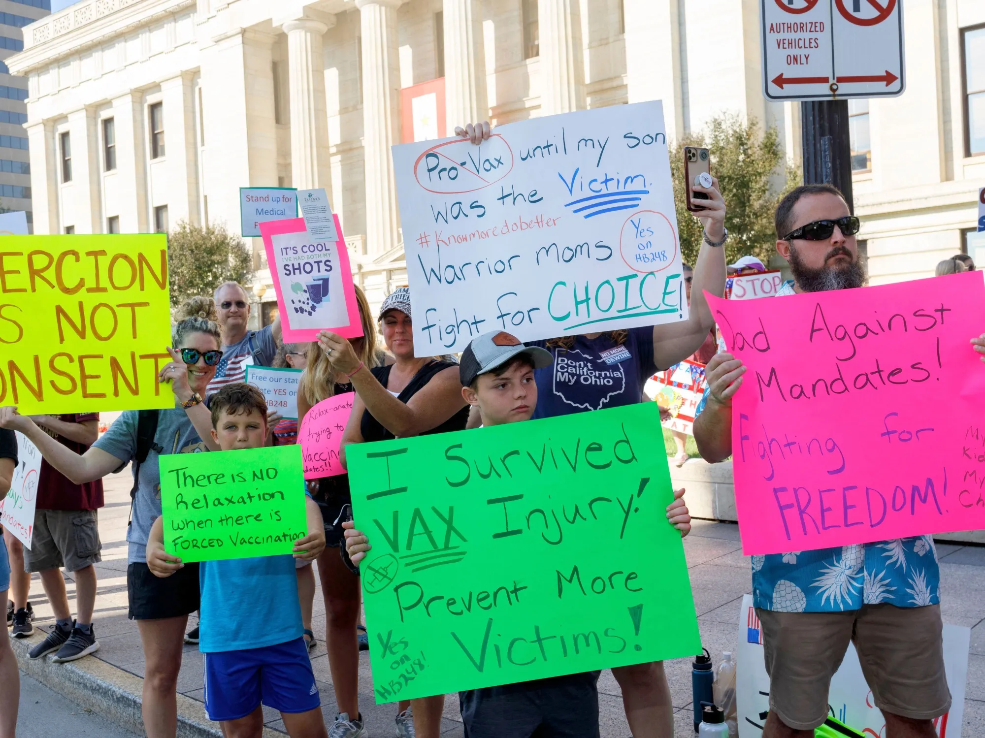 Anti-vaccine protesters in Ohio, where virus risk remains among the highest in the U.S.