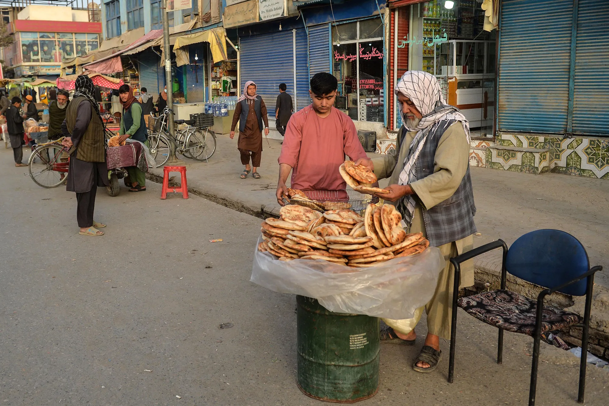 Vendors sell bread in Kunduz, Afghanistan, on Oct. 10.