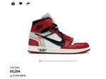 Off-White x Air Jordan Retro High OG “Chicago” sneakers for sale on the StockX website.