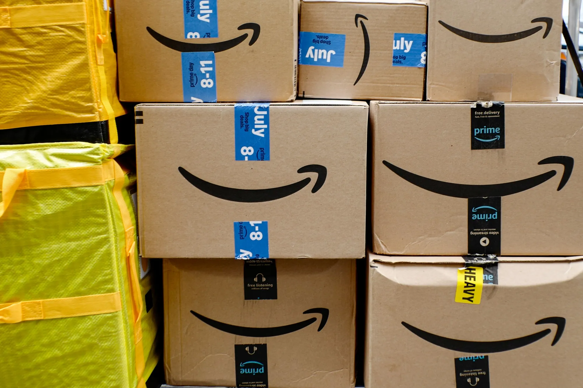 Packages ready for delivery Tuesday on Amazon Prime Day in New York. The sales event, which concludes Friday, was extended to four days from two a year ago.