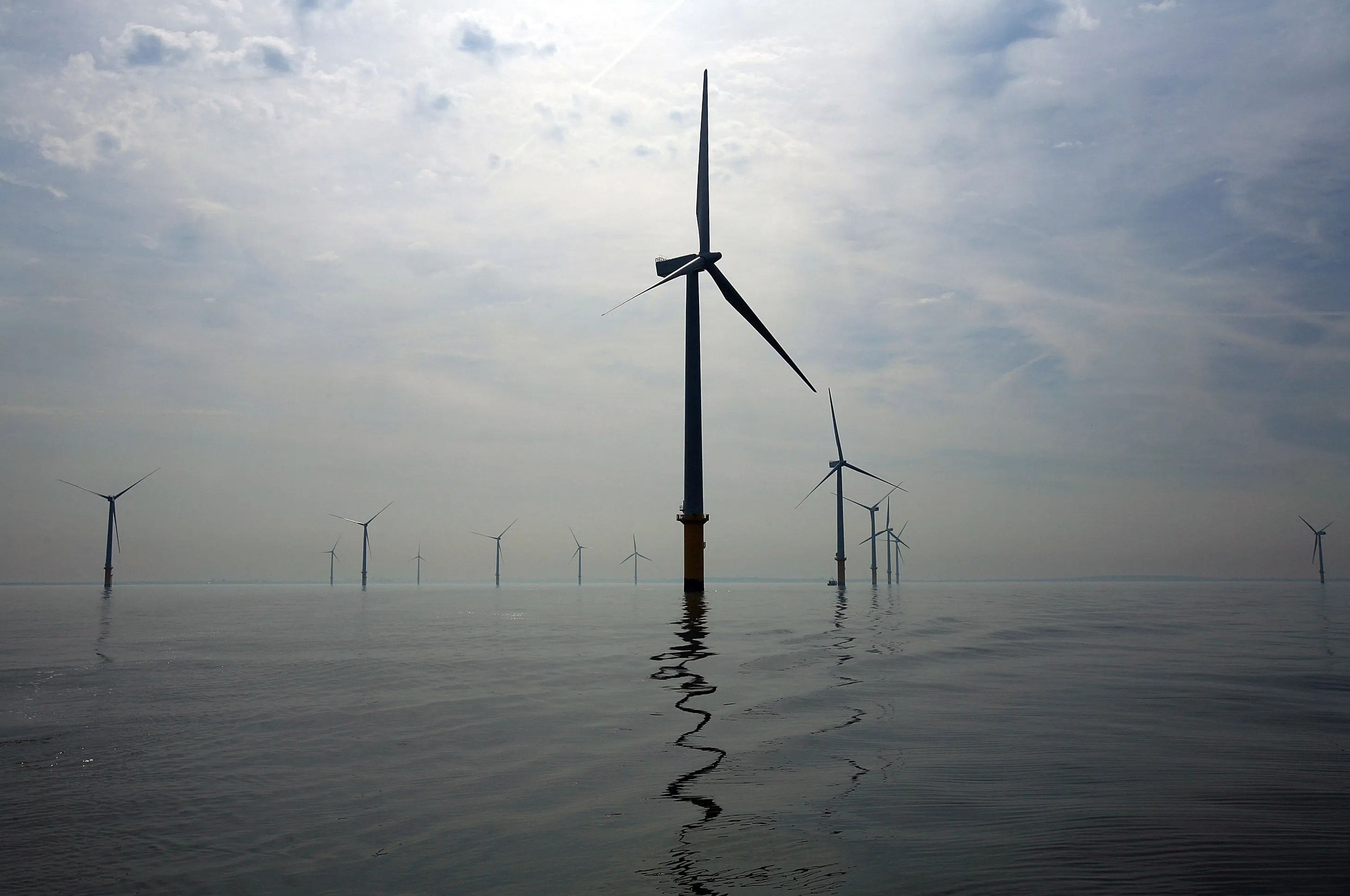 Off shore wind turbines&nbsp;near&nbsp;Liverpool, England.