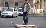 A Czech artist created a giant skateboard for tram tracks