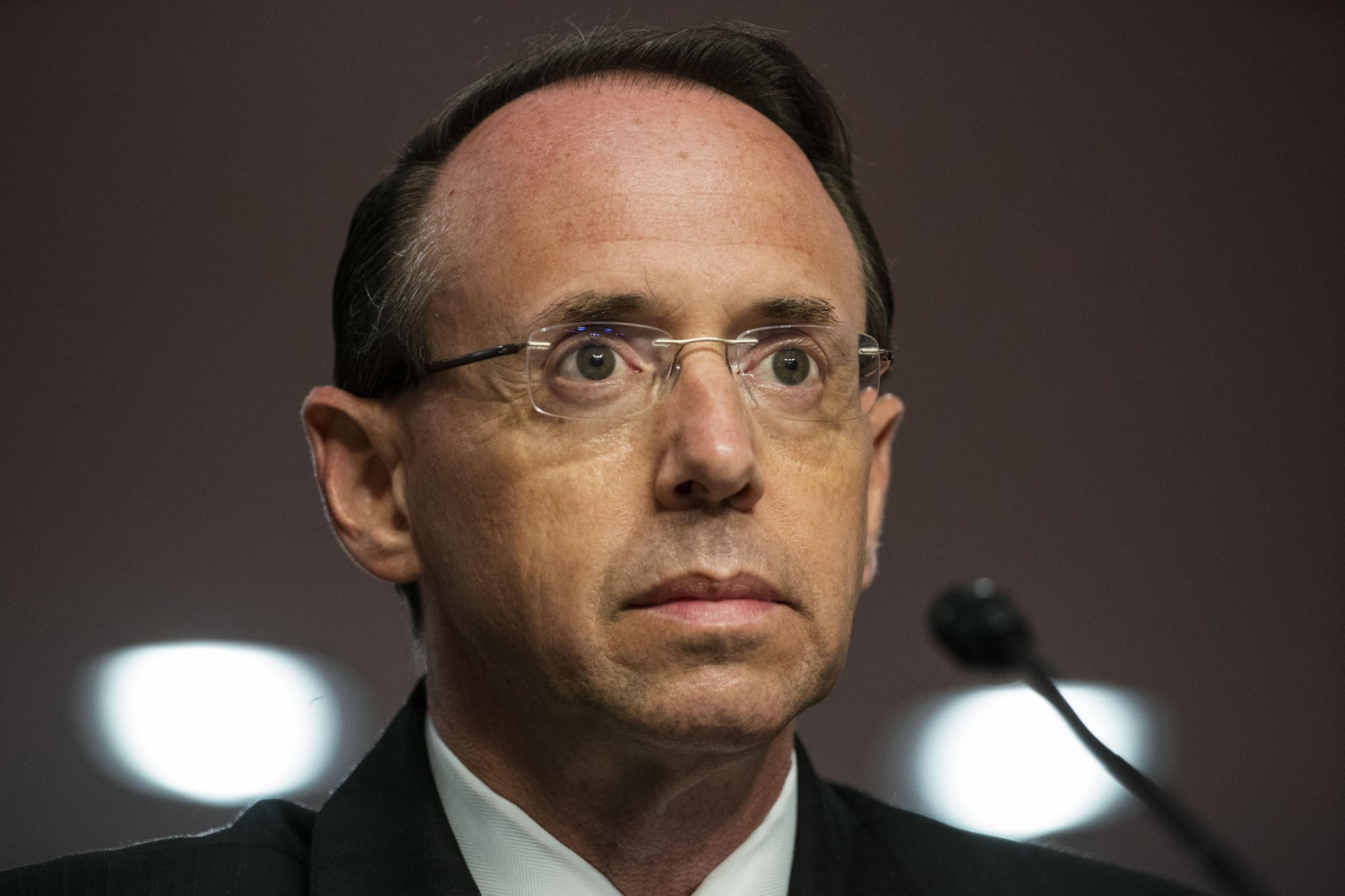 Rod Rosenstein, former deputy attorney general, sits during a Senate Judiciary Committee hearing in Washington on June 3, 2020.&nbsp;