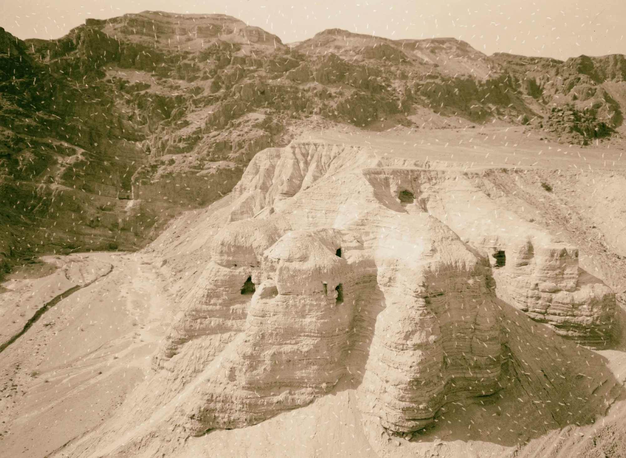 The caves where the Dead Sea Scrolls were found at the Qumran site, in 1947.&nbsp;