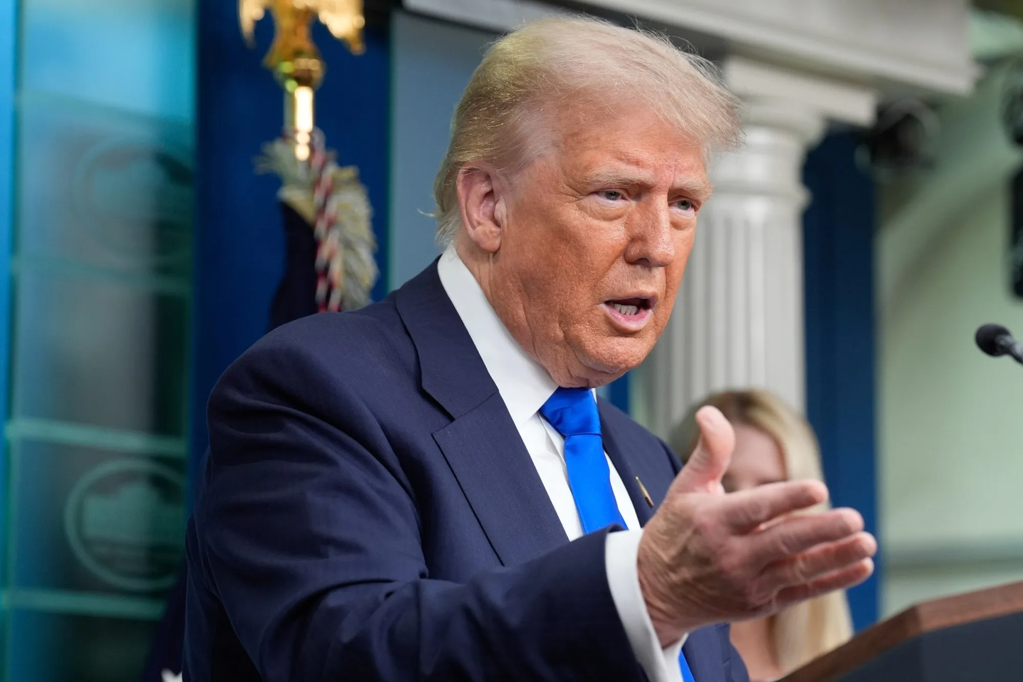 President Donald Trump during a news conference in the James S. Brady Press Briefing Room of the White House on June 27.
