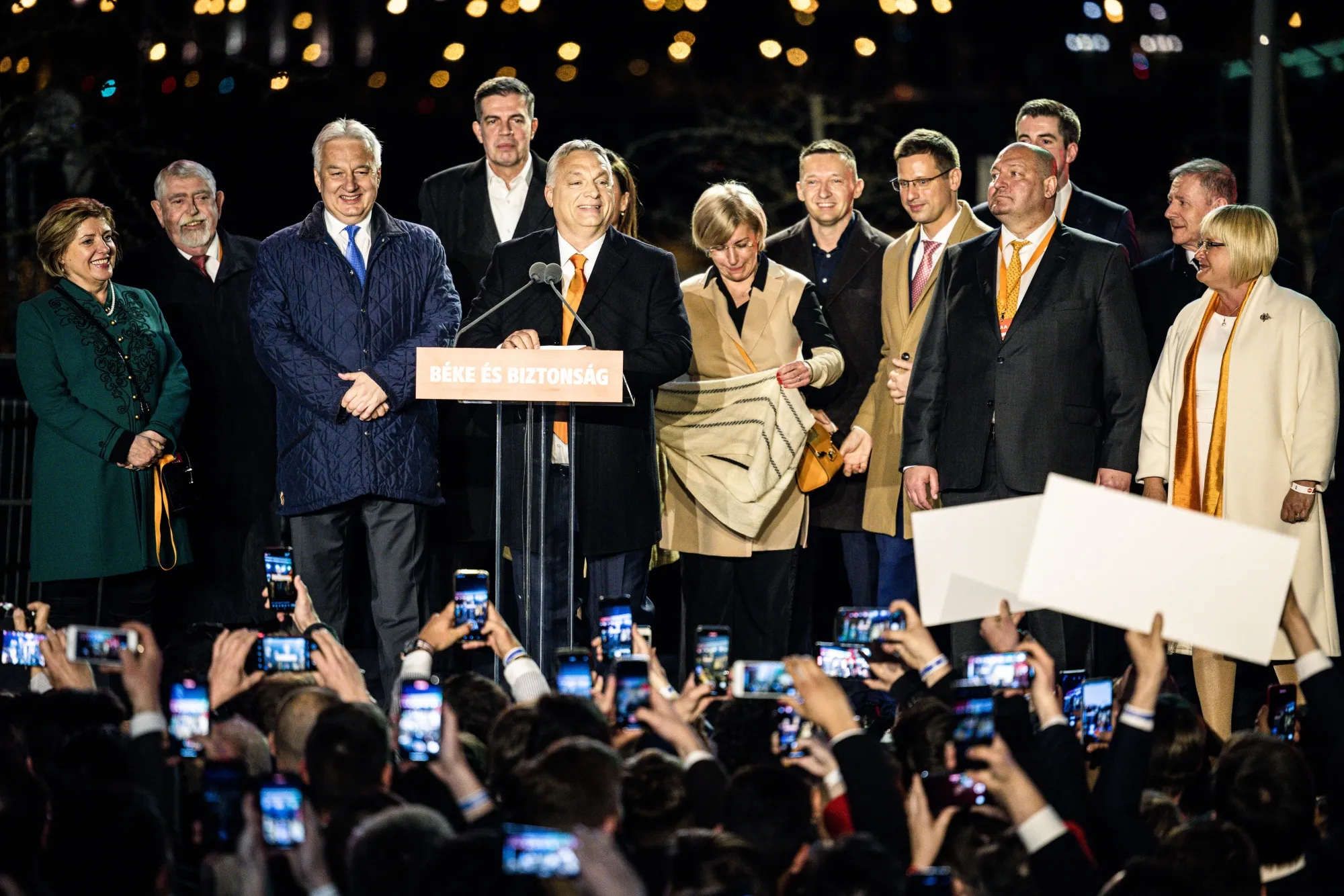 Orban speaks speaks during an election night rally in Budapest, Hungary, on April 3.