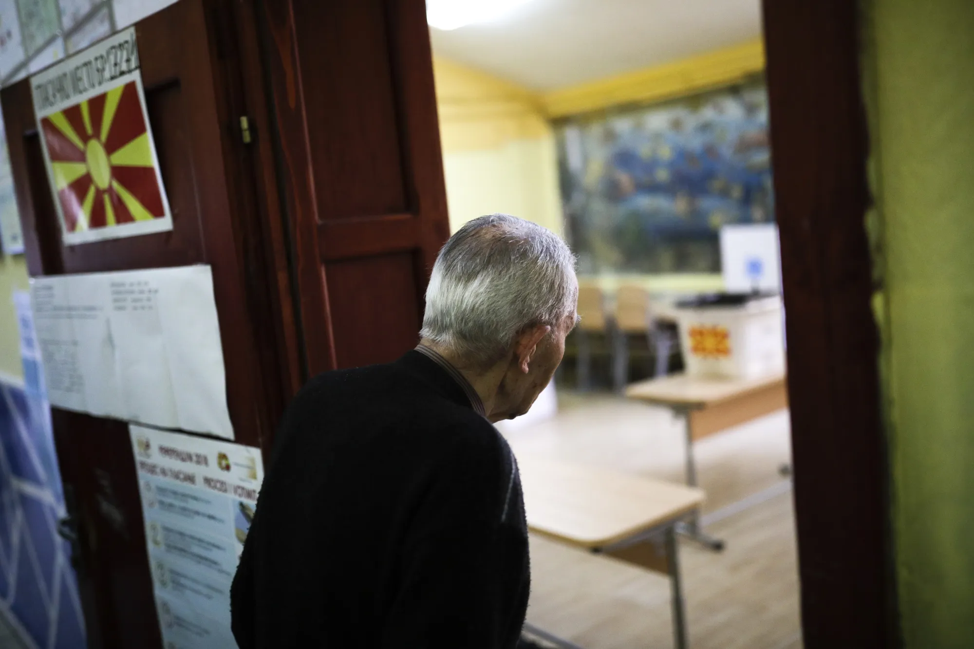 A man enters a polling station&nbsp;in Strumica, Macedonia on Sept. 30.&nbsp;