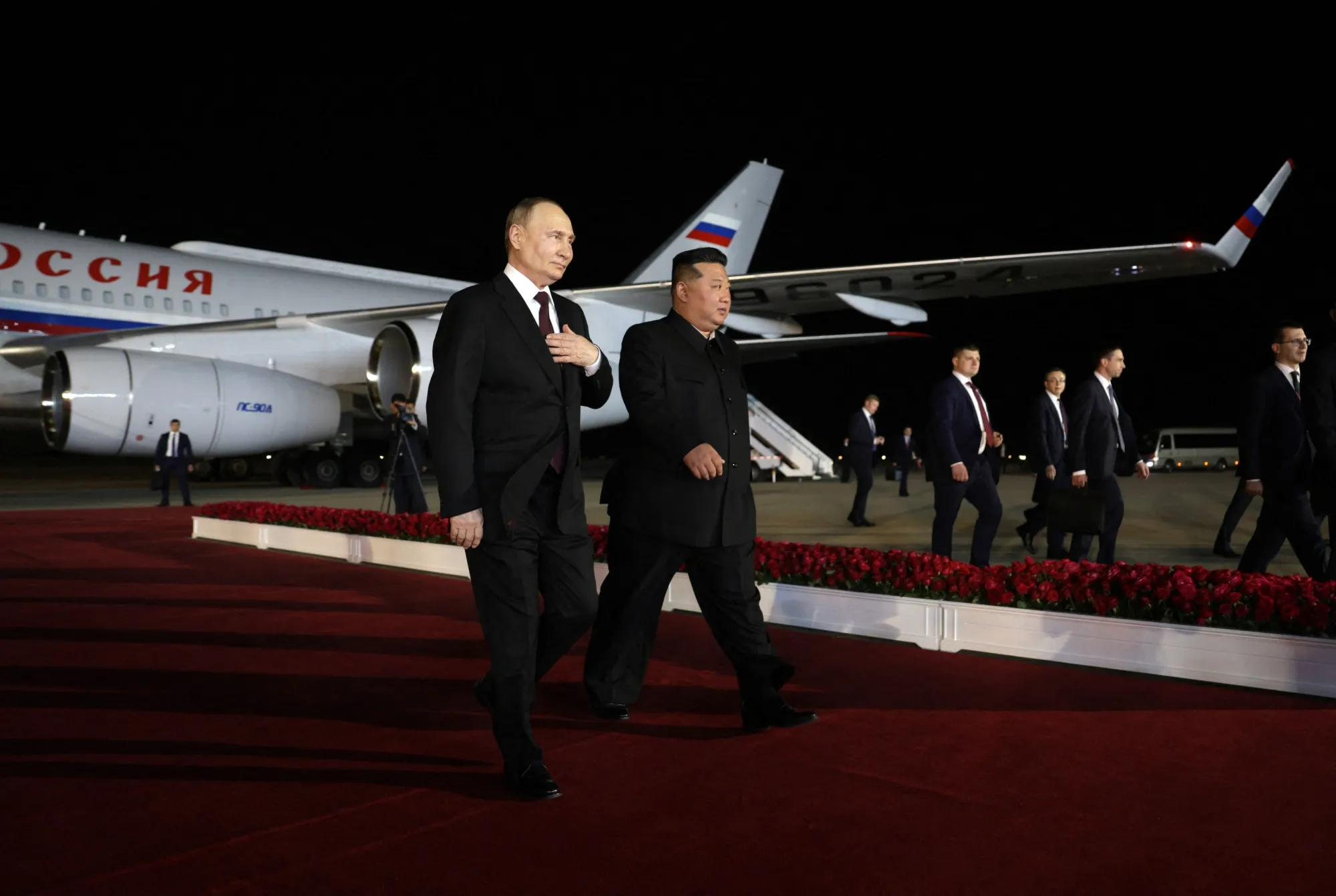 Kim Jong Un and Vladimir Putin in Pyongyang in June, in a photo released by Russian state media.