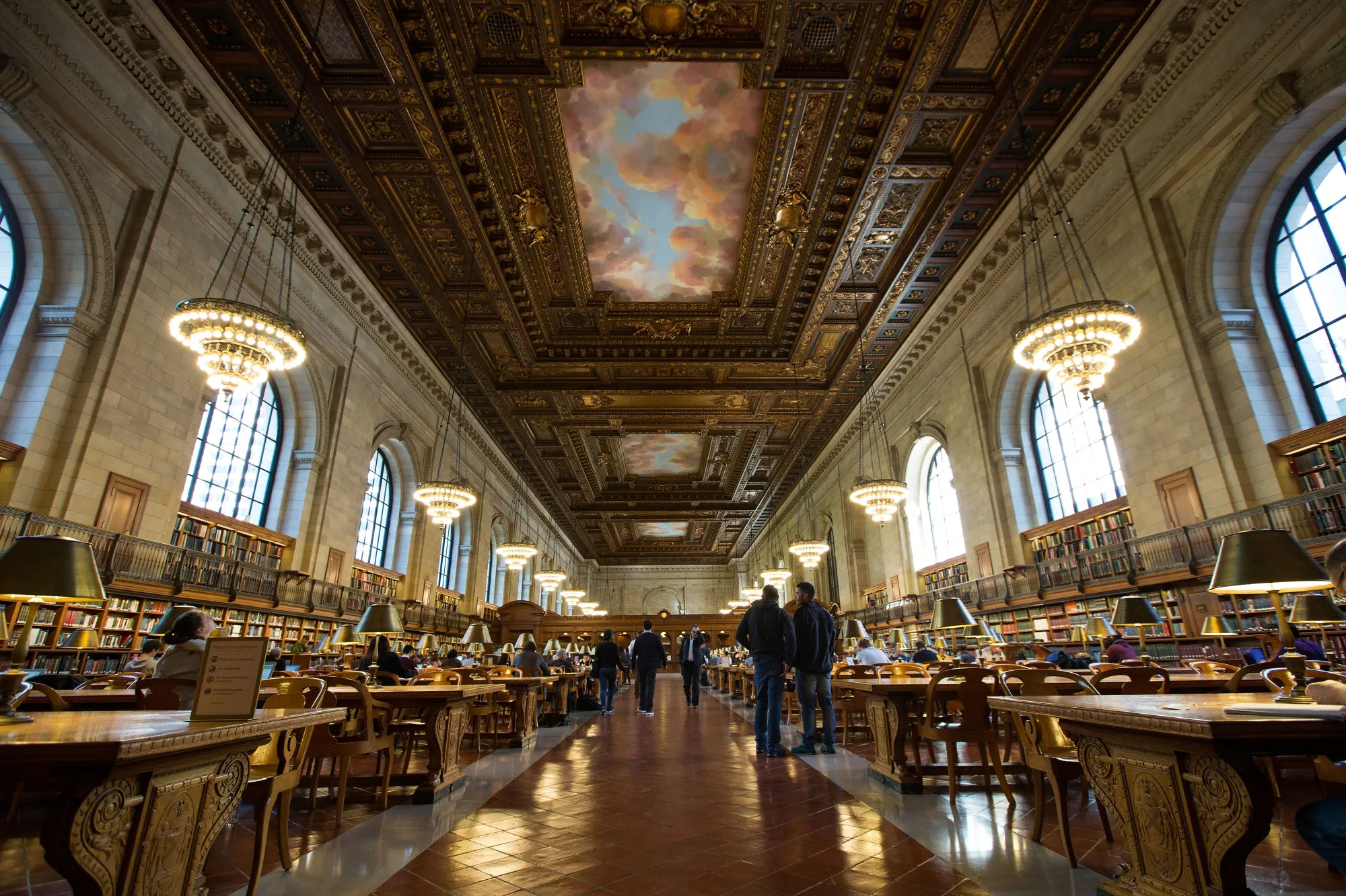 An overall view inside the Rose Main Reading Room at the New York Public Library in New York City, U.S.