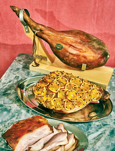 From top: Edwards peanut-fed Surryano ham, 15 pounds, $279.95; edwardsvaham.com; Benton's aged whole country ham, 15 lb., $71; shop.bentonscountryham.com; Tails & Trotters' outside ham, 5 lb., $85; tailsandtrotters.com.