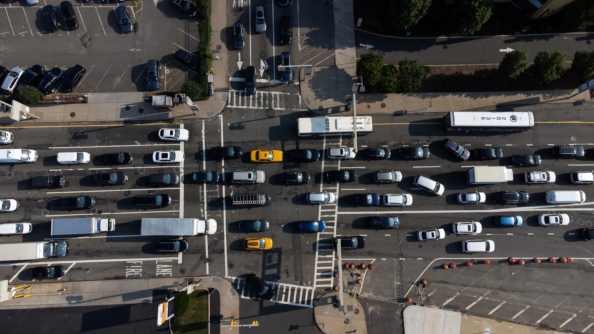 Vehicles approach the Holland Tunnel in Jersey City, New Jersey.