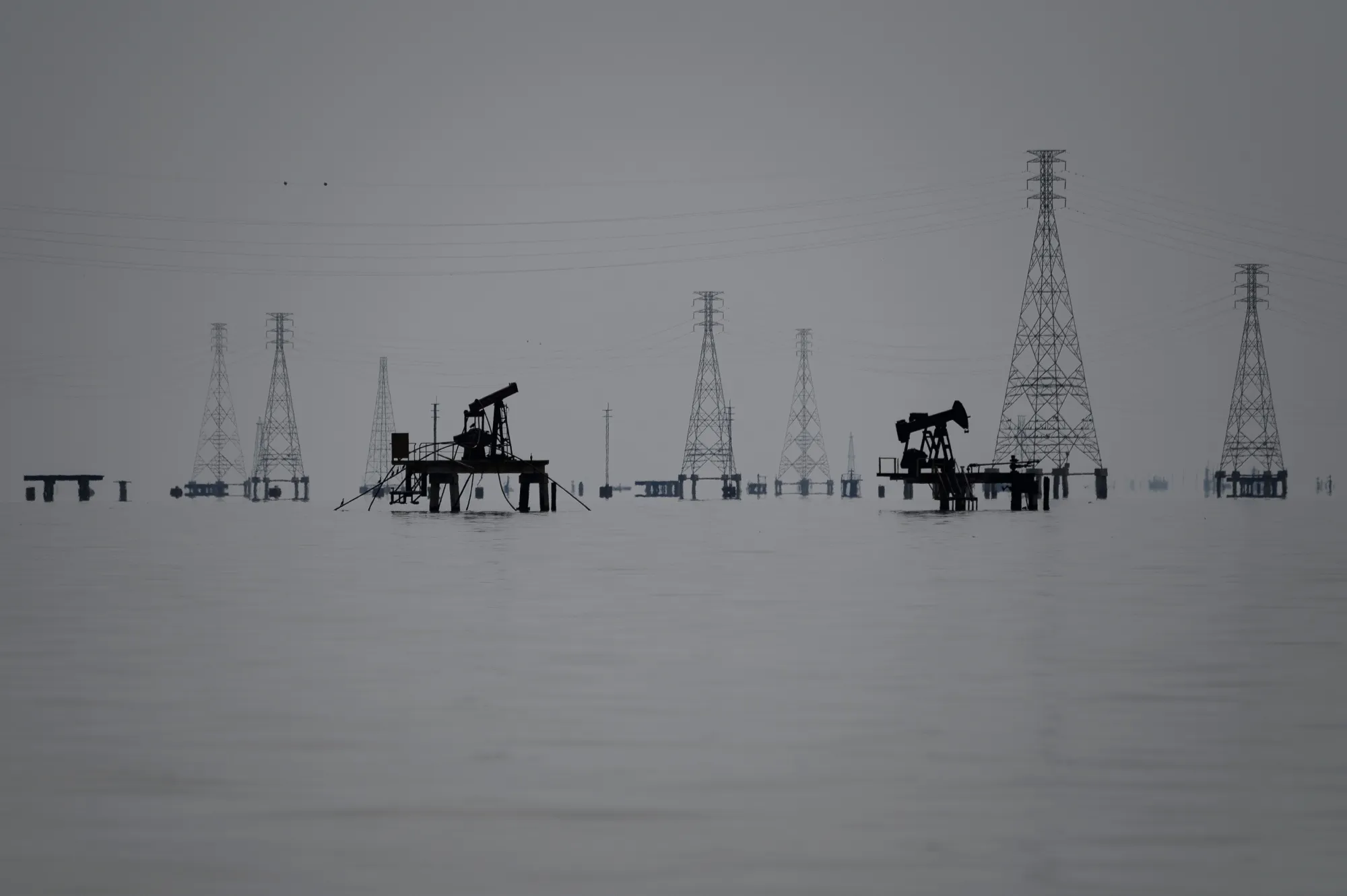 Oil rigs on Lake Maracaibo in Cabimas, Zulia state, Venezuela.