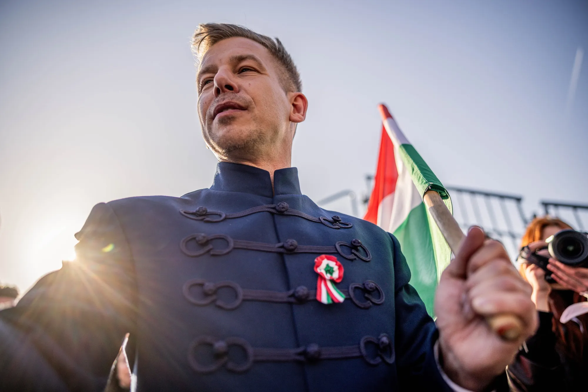 Peter Magyar&nbsp;ing a&nbsp;rally&nbsp;&nbsp;in Budapest.