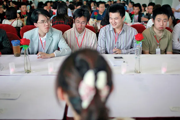 A young woman surveys some prospective husbands in Shanghai