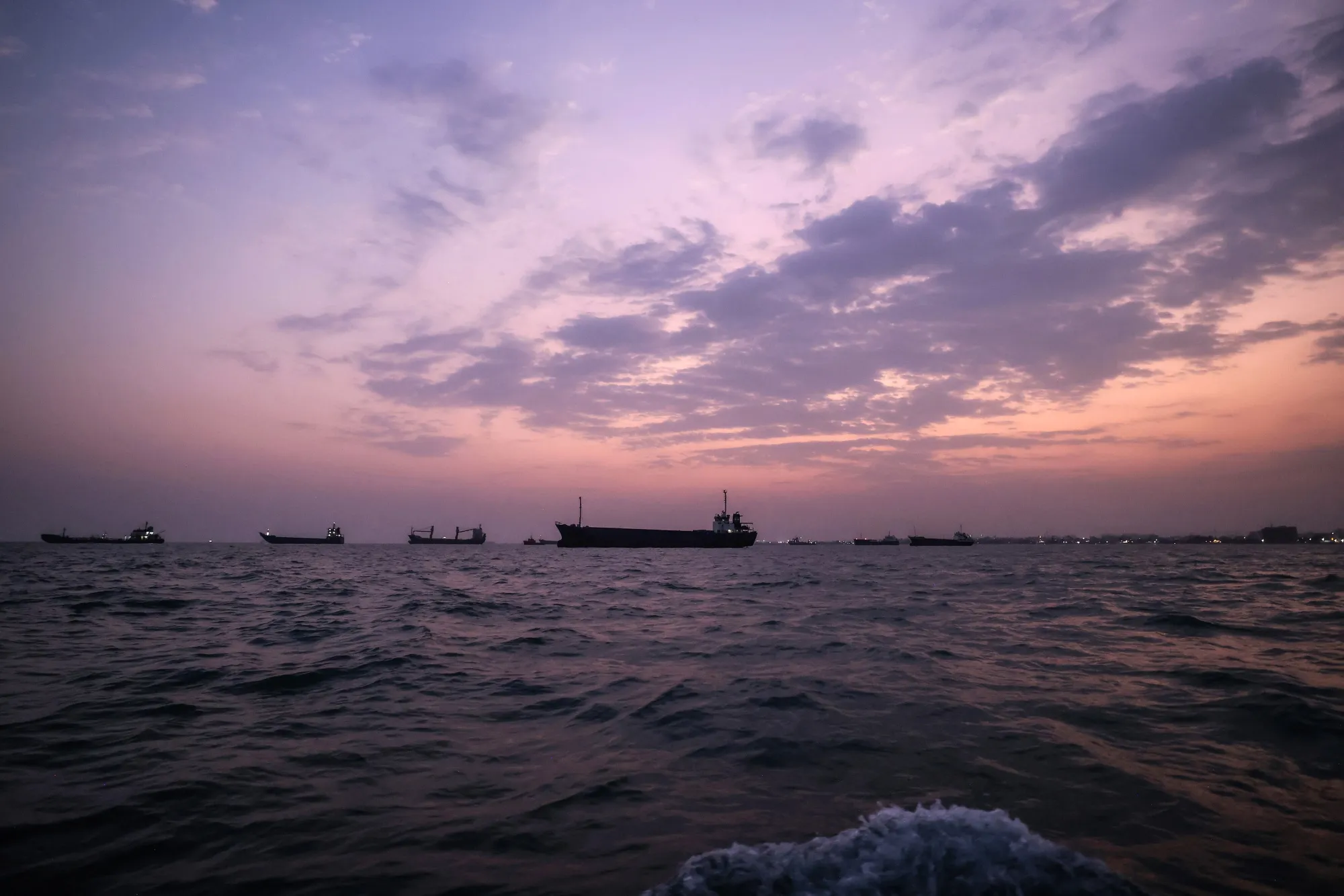 Vessels in the Strait of Hormuz off the coast of Bandar Abbas, in Iran.