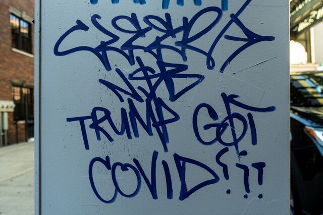 "Trump got Covid" graffiti at 1342 Myrtle Avenue, Brooklyn