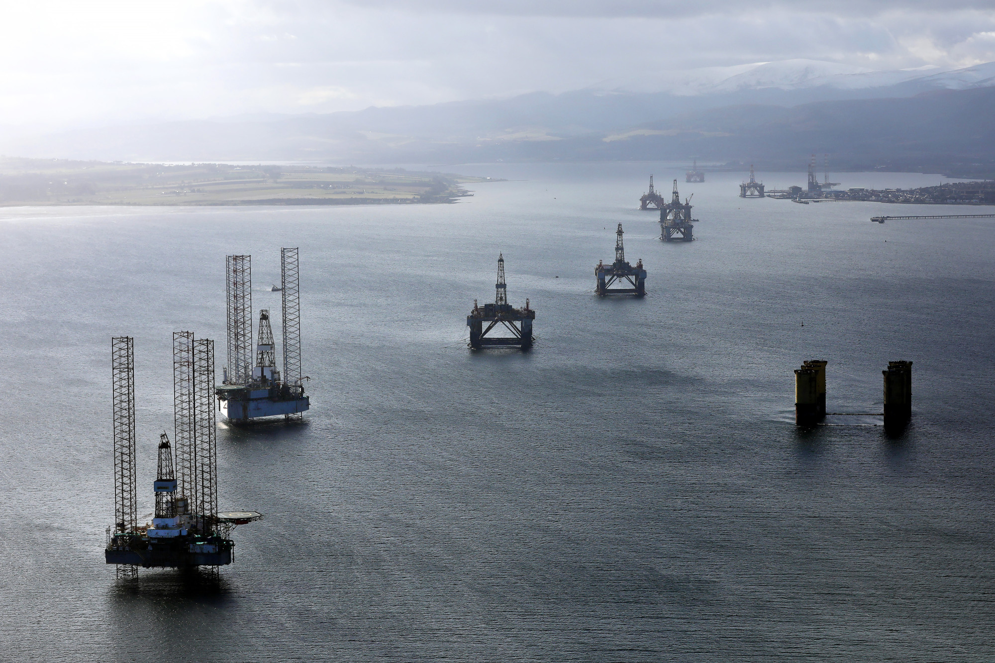 Mobile offshore drilling units in the Port of Cromarty Firth in Cromarty, U.K.