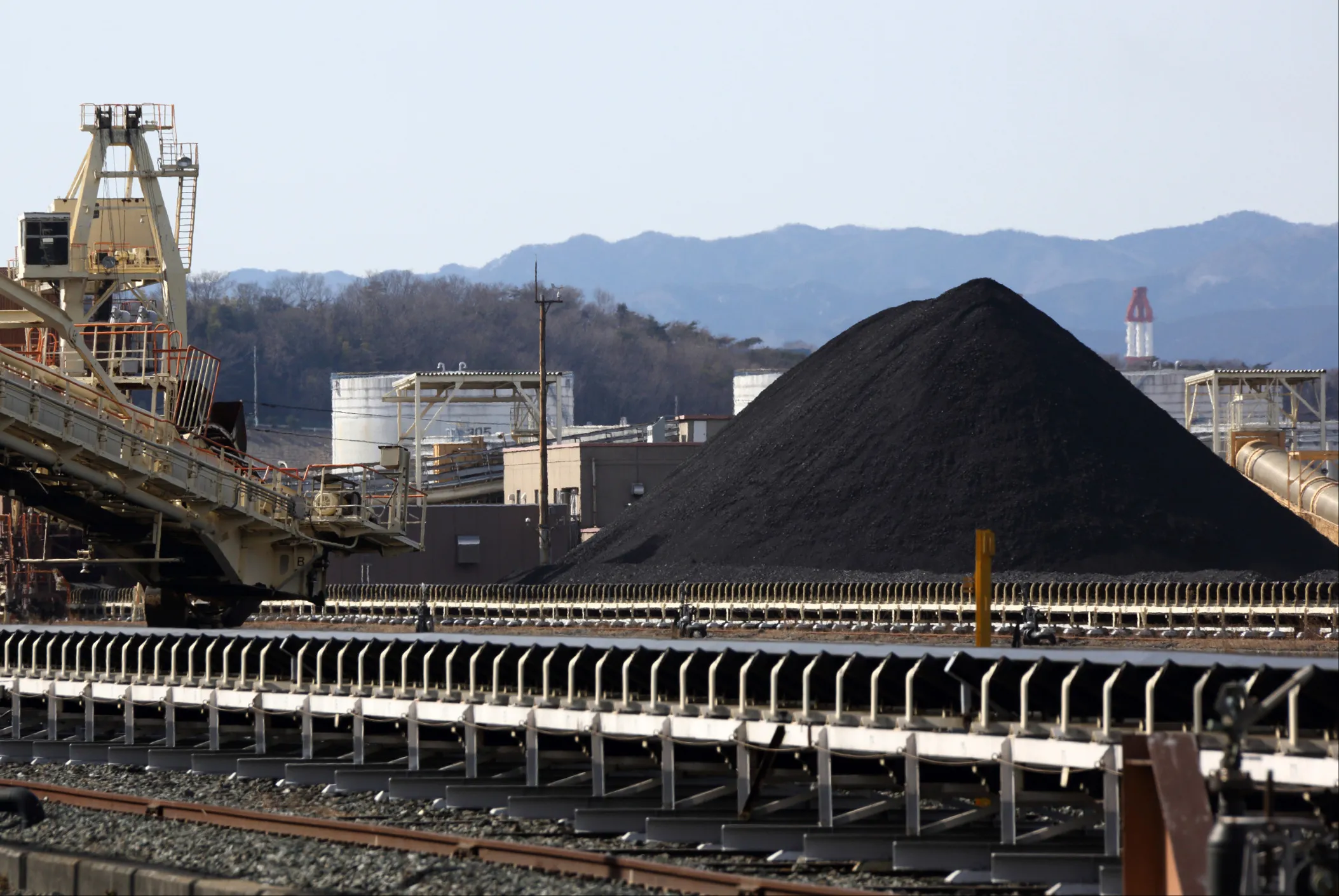 Stockpiled coal at the Onahama port in Iwaki, Japan.