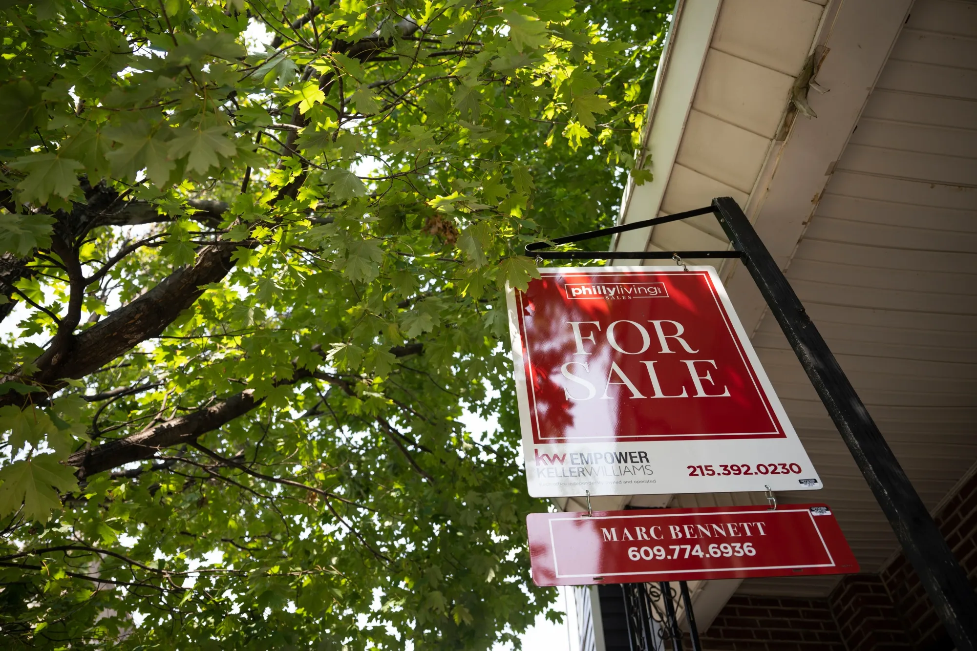 A "For Sale" sign on a house in Philadelphia, Pennsylvania.