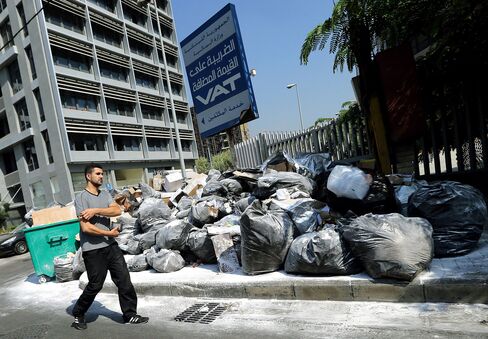 Refuse bags are piled up on a street in the Lebanese capital, Beirut.