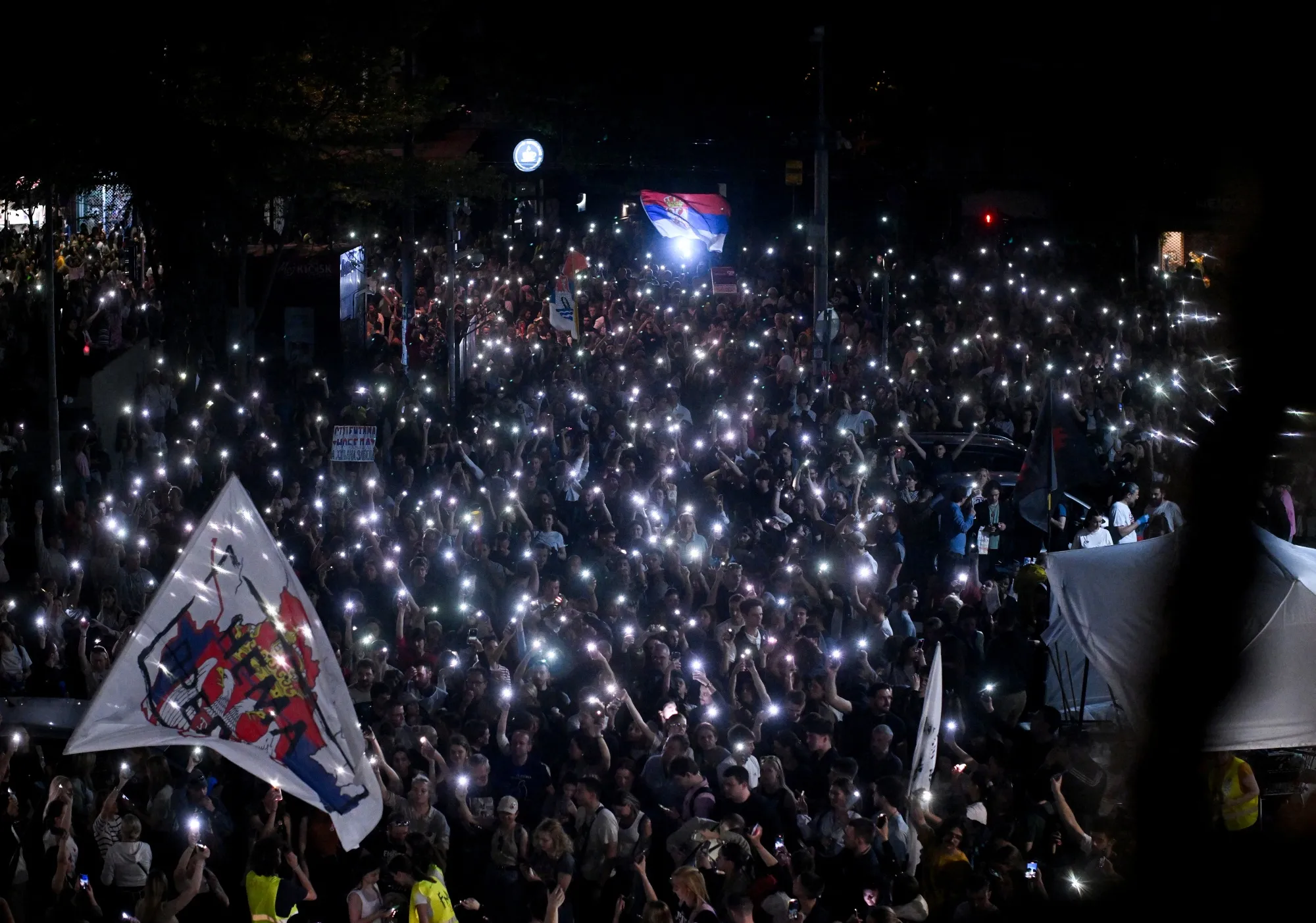 Protesters in Belgrade in April.
