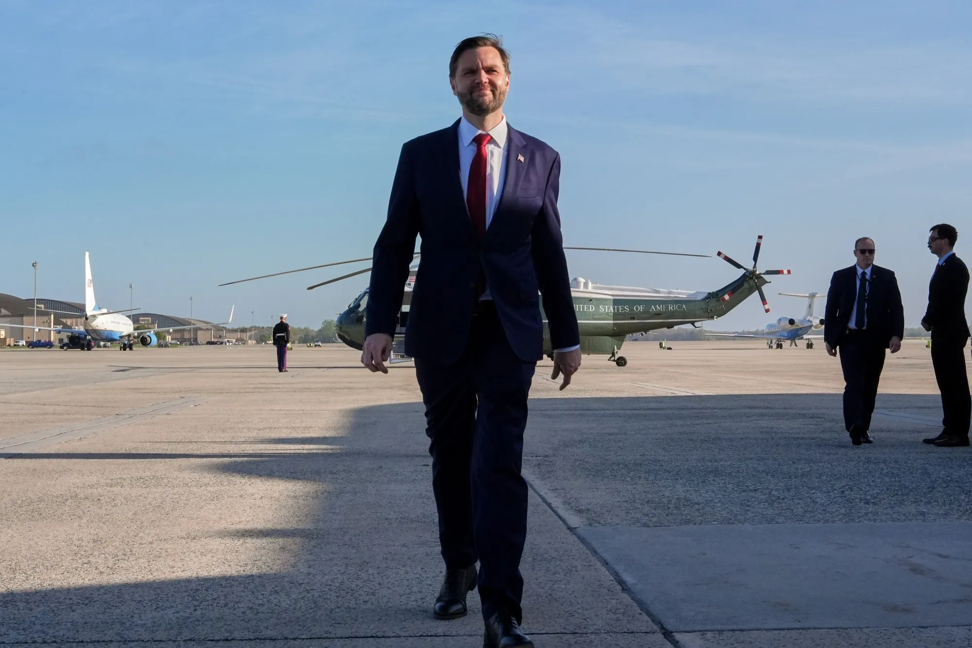 Vice President JD Vance heads to Air Force Two on his way to Pakistan.