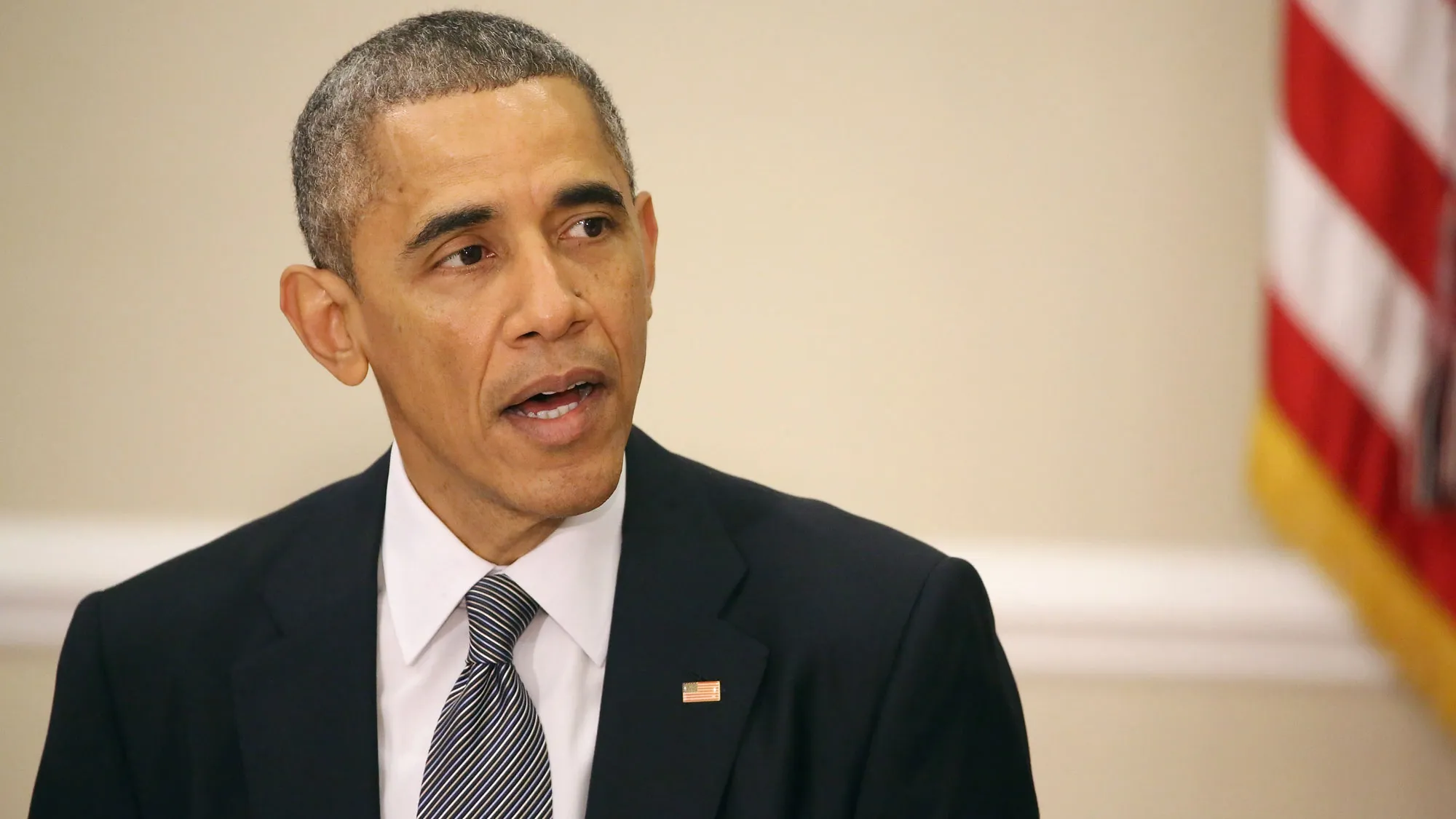.S. President Barack Obama delivers remarks during a meeting of The President's Export Council in the Eisenhower Executive Office Building December 11, 2014
