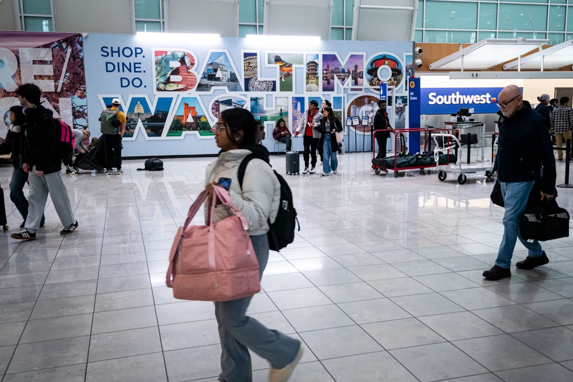 Travelers at Baltimore Washington International Thurgood Marshall Airport.