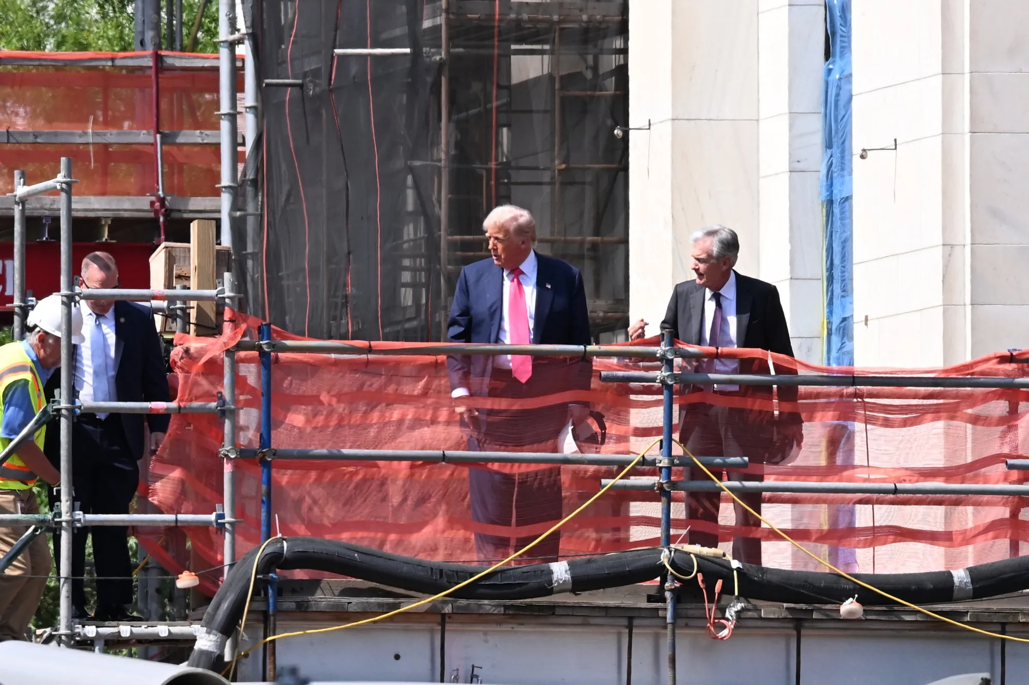 Wobbly foundations: US President Donald Trump and Jerome Powell, chairman of the US Federal Reserve, during a tour of construction on the Marriner S. Eccles Federal Reserve building in Washington, DC.
