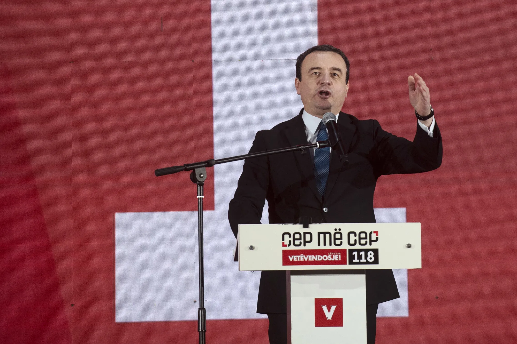 Albin Kurti at an election rally in January.