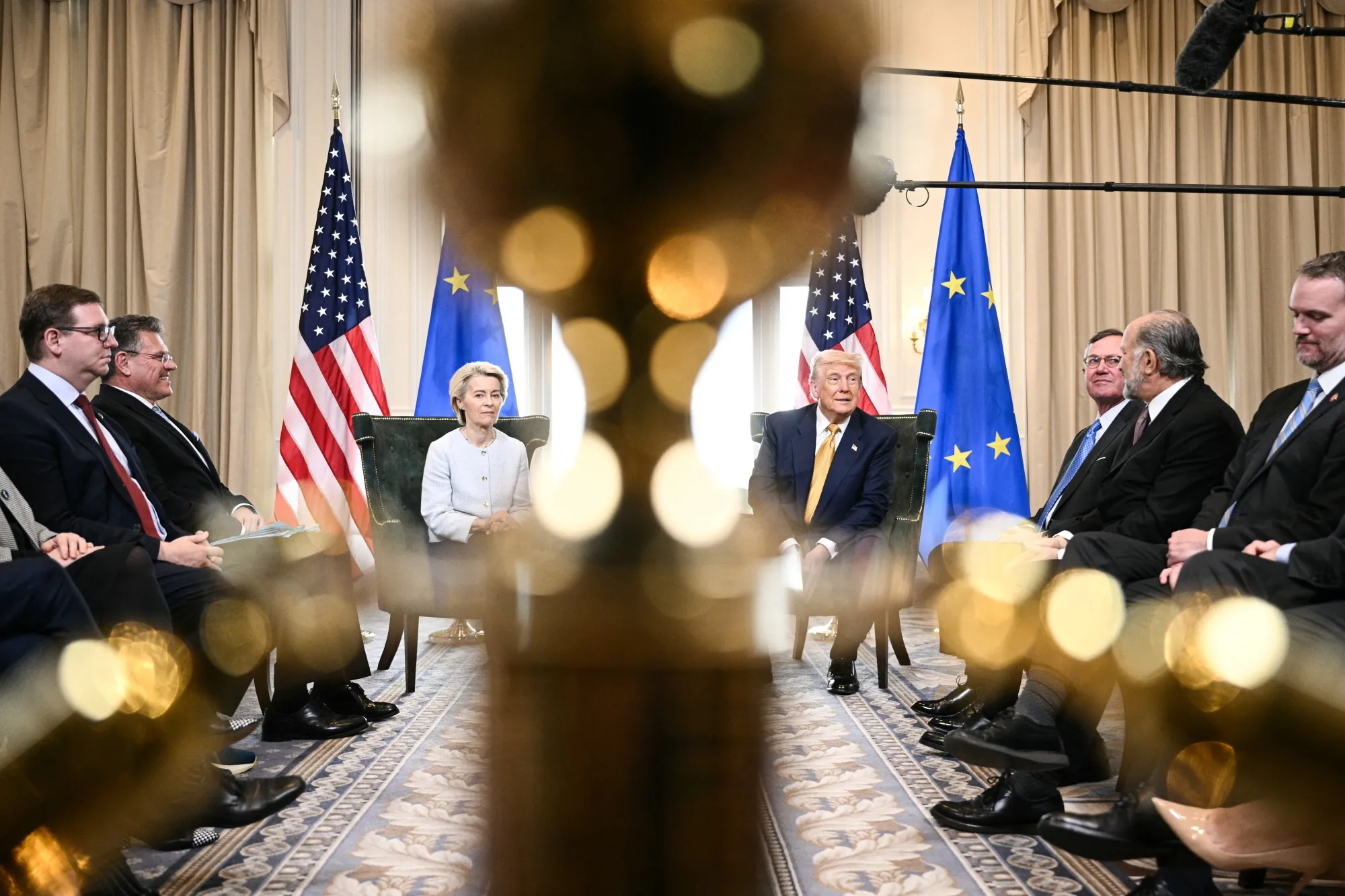 Donald Trump, right, and Ursula von der Leyen during a news conference following a trade deal agreement on July 27.