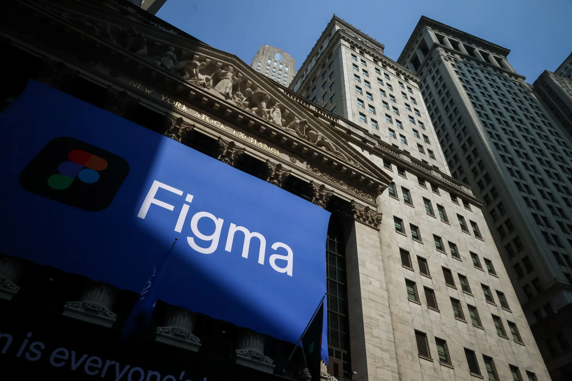 Figma Inc. signage at the New York Stock Exchange.