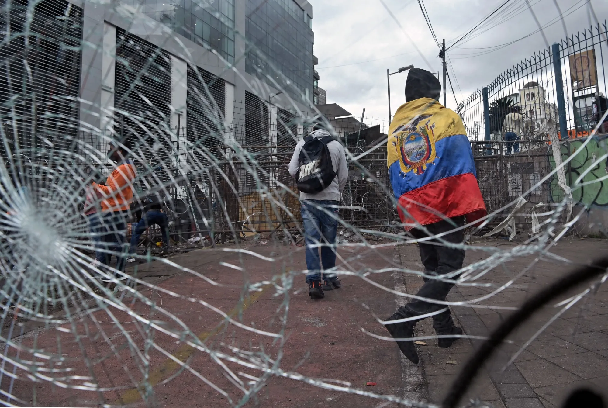 Demonstrators&nbsp;near&nbsp;the National Assembly building during a protest in Quito on June 26.