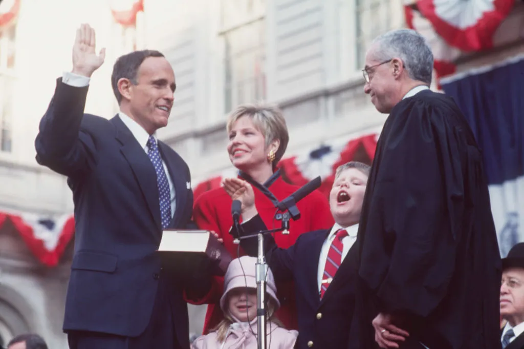 Rudy&nbsp;Giuliani is sworn in as Mayor of New York City on&nbsp;January 2, 1994.