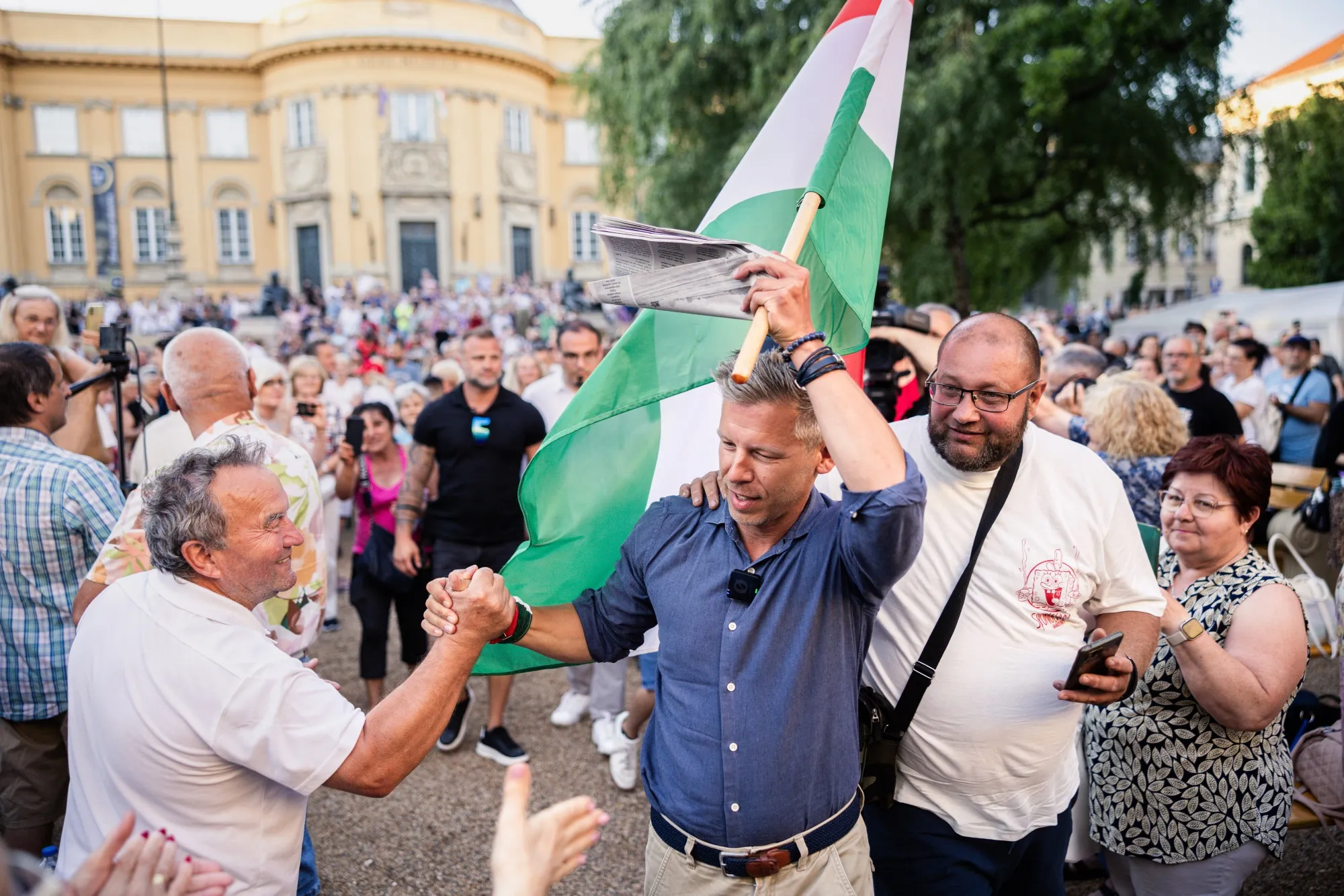 Peter Magyar, the leader of opposition party Tisza,&nbsp; visits Debrecen, Hungary on July 22.
