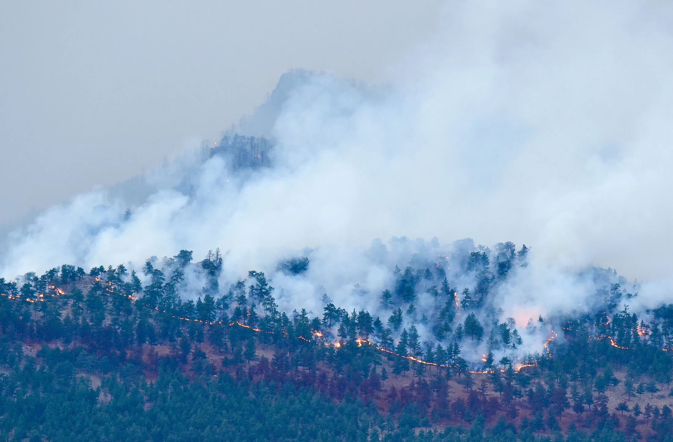 Smoke rises from the 2020 Cal-Wood Fire as it burns in Boulder County, Colo. Wildfires have made the state increasingly unprofitable for private insurers.