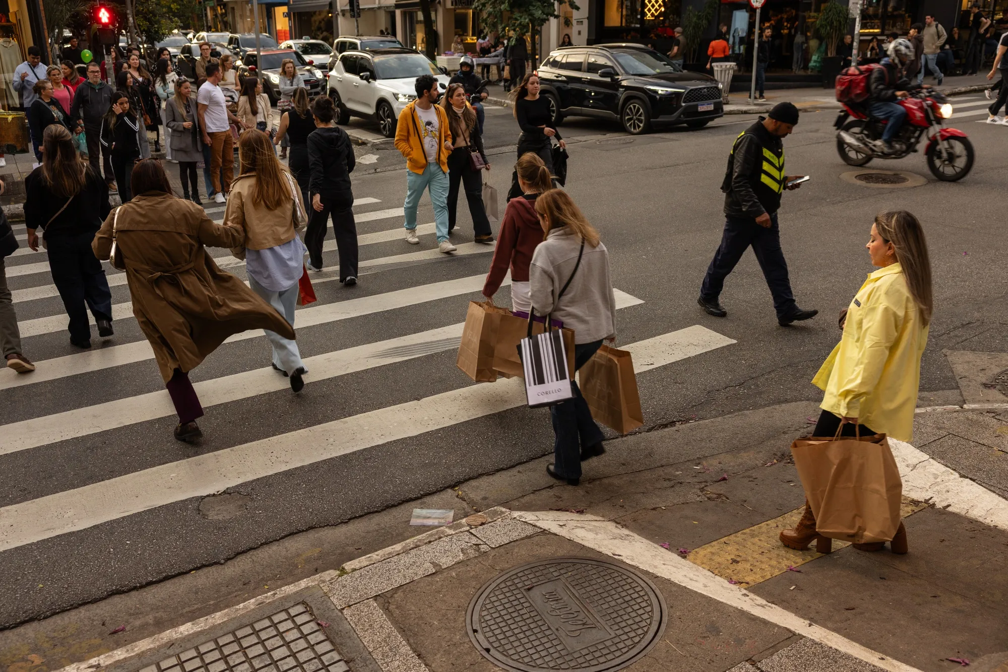 Shoppers on Rua Oscar Freire in the Jardins neighborhood of Sao Paulo.