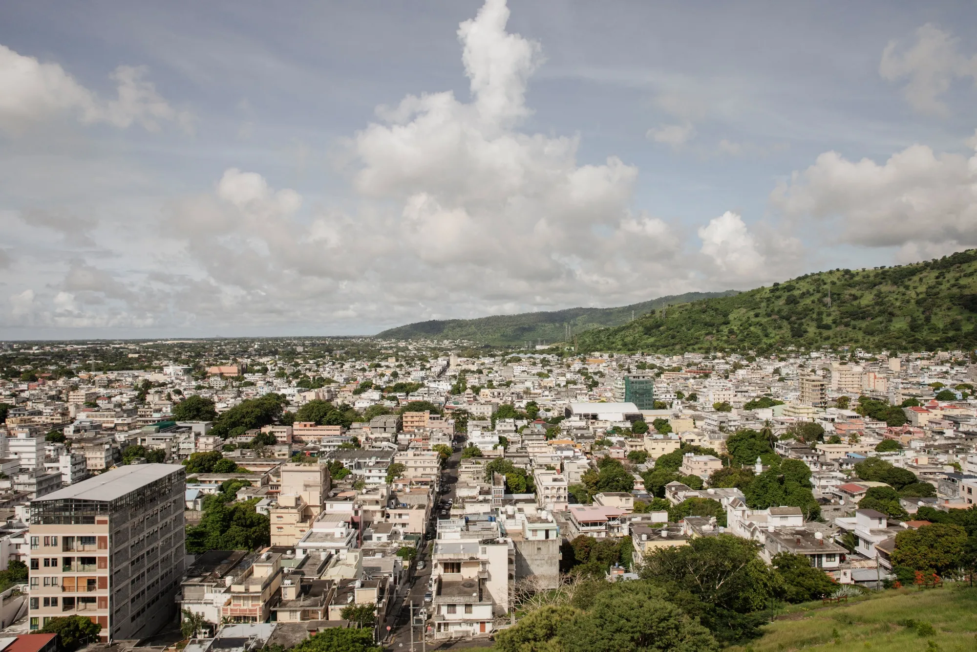 Residential buildings in Port Louis, Mauritius.