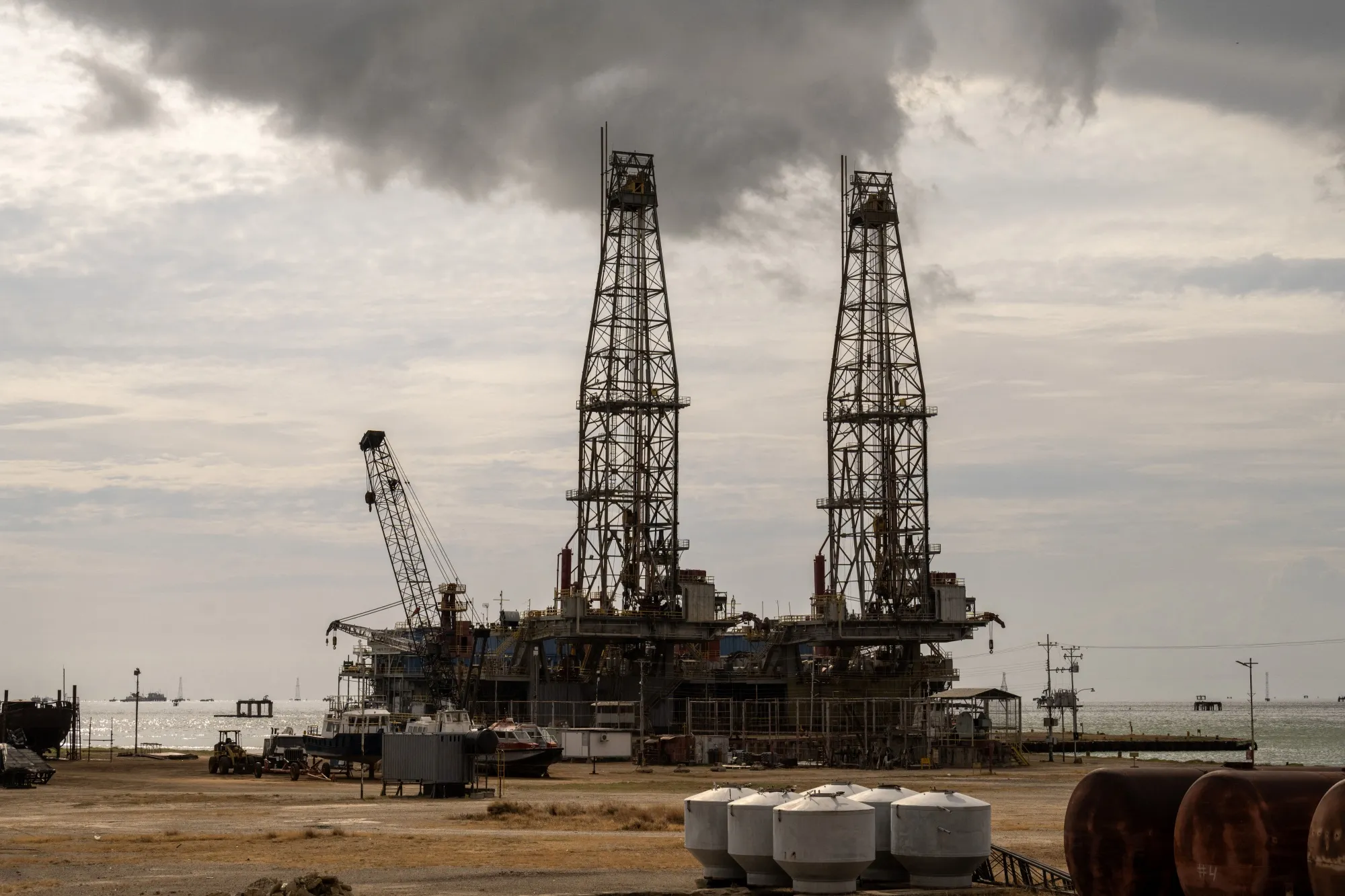 Oil rigs are pictured in Cabimas, south of Lake Maracaibo, Venezuela.