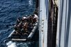 US Marines board the Blue Star III commercial ship during blockade operations, on April 28.